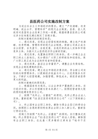 2024年县医药公司实施改制方案