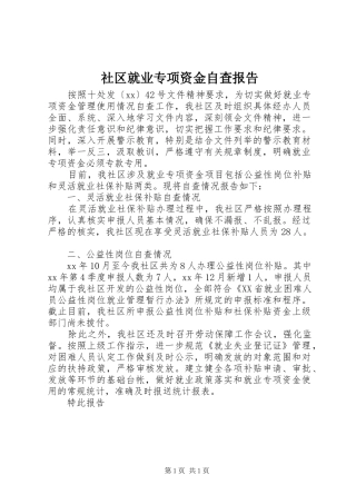 2024年社区就业专项资金自查报告
