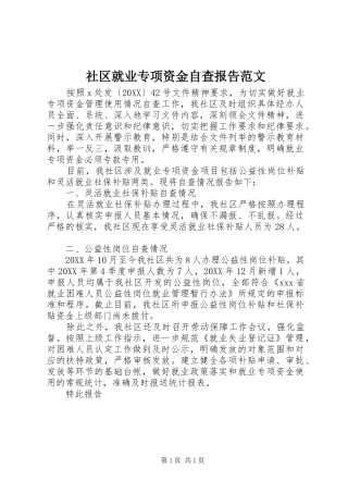 2024年社区就业专项资金自查报告范文