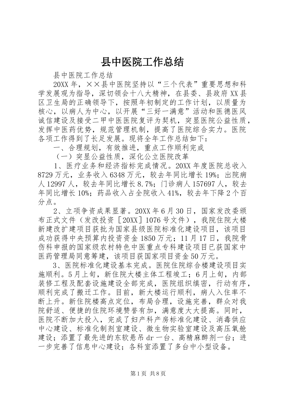 2024年县中医院工作总结_第1页