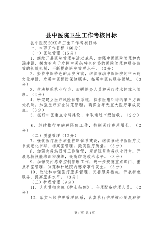 2024年县中医院卫生工作考核目标