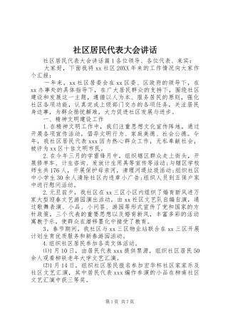 2024年社区居民代表大会致辞