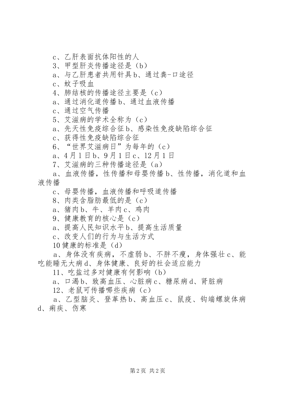 2024年社区居民健康知识和健康行为调查问卷_第2页