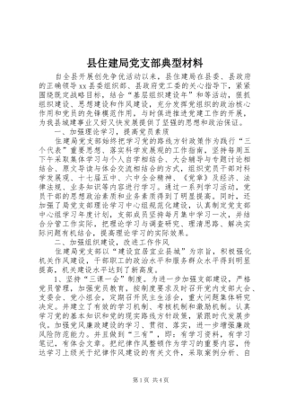 2024年县住建局党支部典型材料