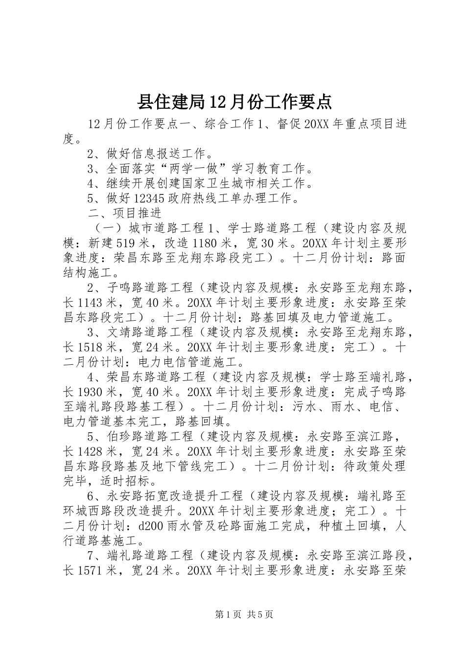2024年县住建局月份工作要点_第1页