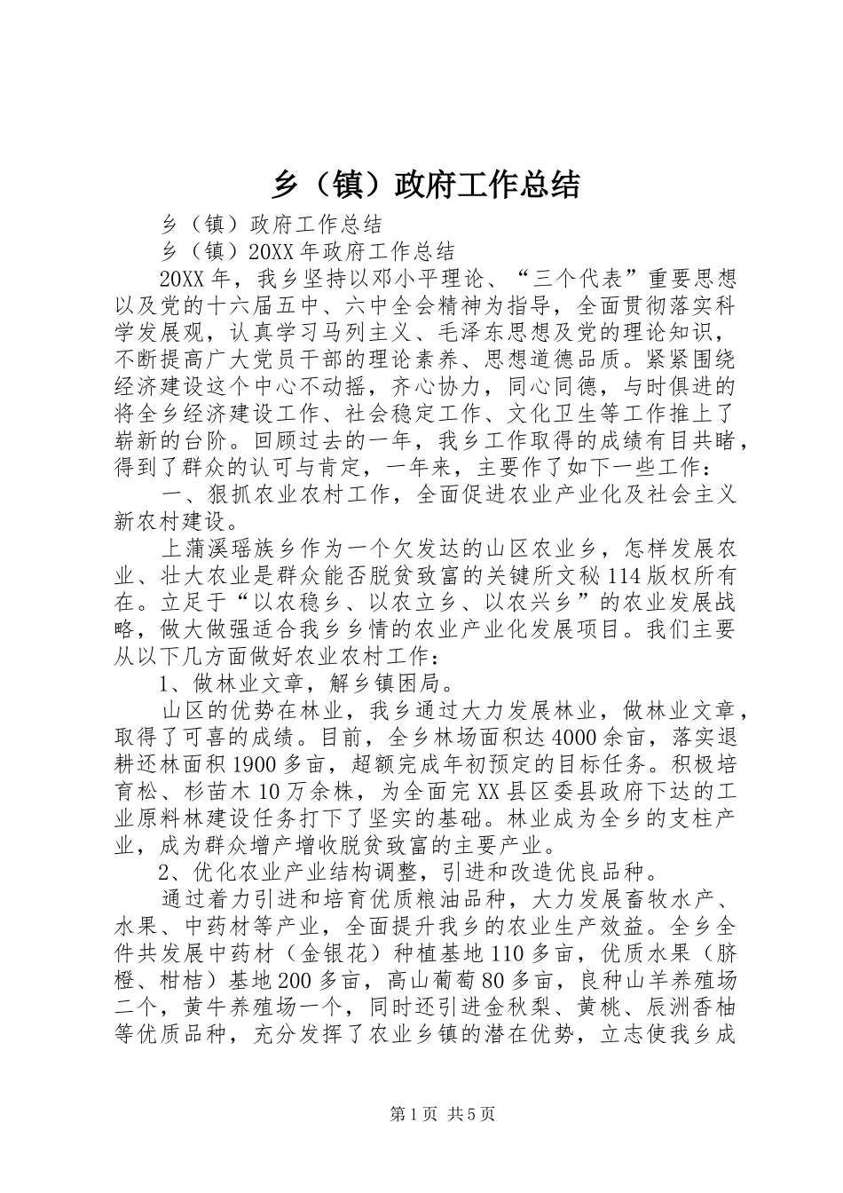 2024年乡（镇）政府工作总结_第1页