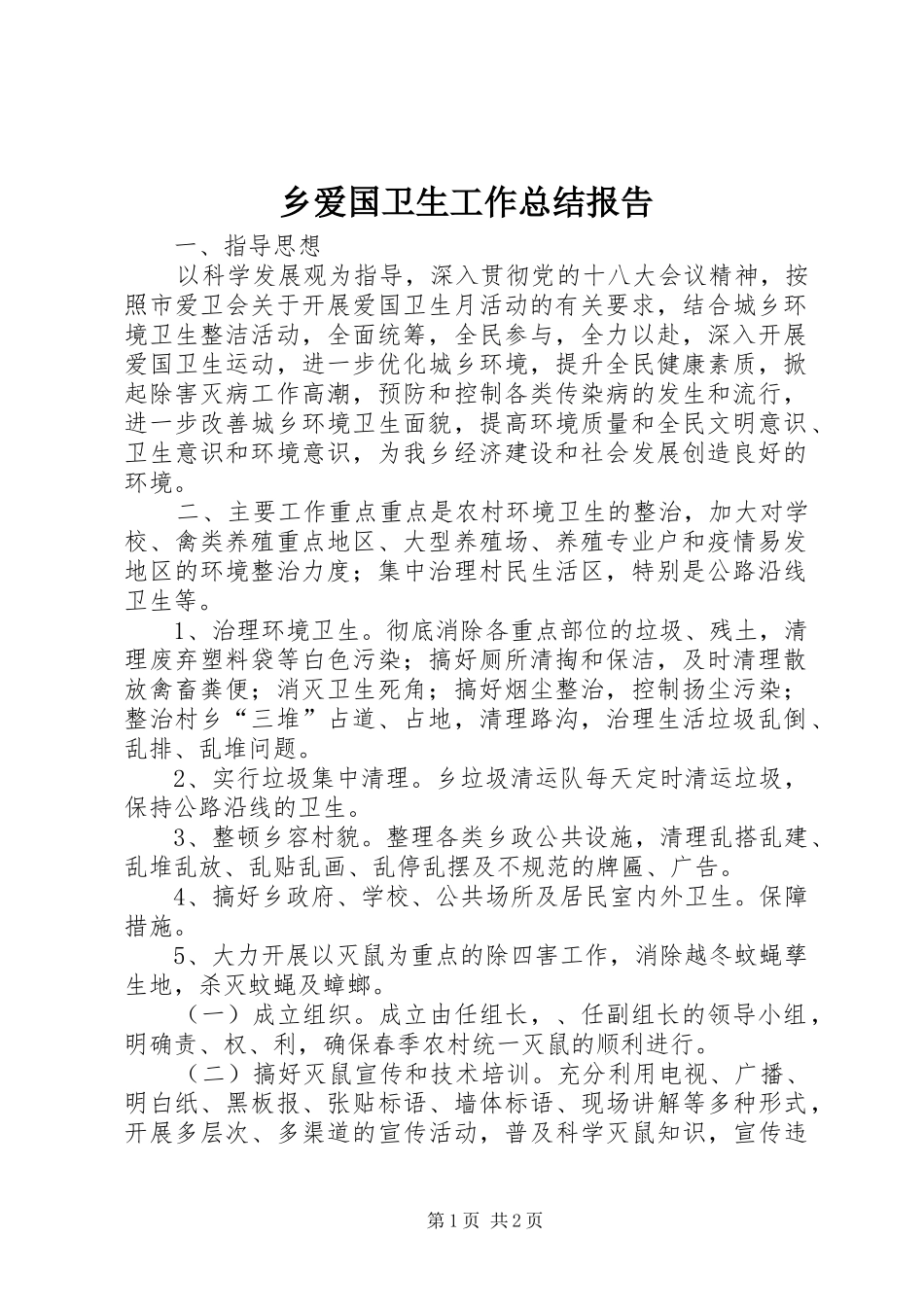 2024年乡爱国卫生工作总结报告_第1页