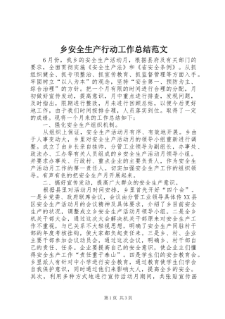 2024年乡安全生产行动工作总结范文