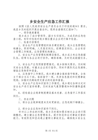 2024年乡安全生产应急工作汇报