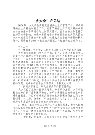 2024年乡安全生产总结