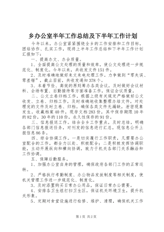 2024年乡办公室半年工作总结及下半年工作计划