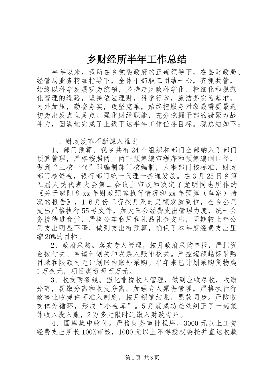 2024年乡财经所半年工作总结_第1页