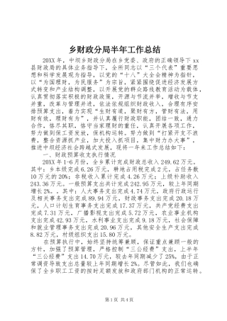 2024年乡财政分局半年工作总结