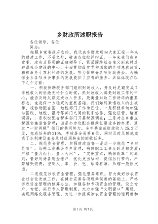 2024年乡财政所述职报告