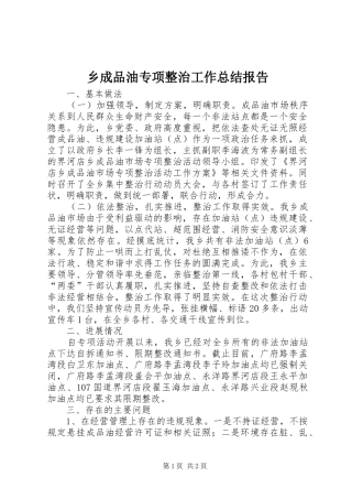 2024年乡成品油专项整治工作总结报告