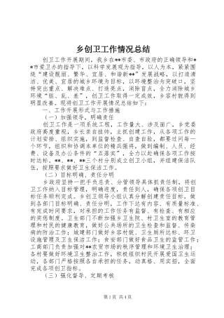 2024年乡创卫工作情况总结