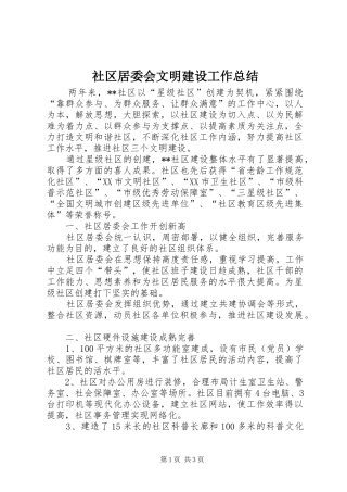 2024年社区居委会文明建设工作总结