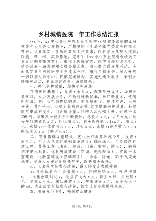 2024年乡村城镇医院一年工作总结汇报