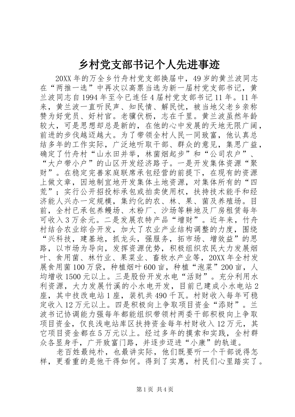 2024年乡村党支部书记个人先进事迹_第1页