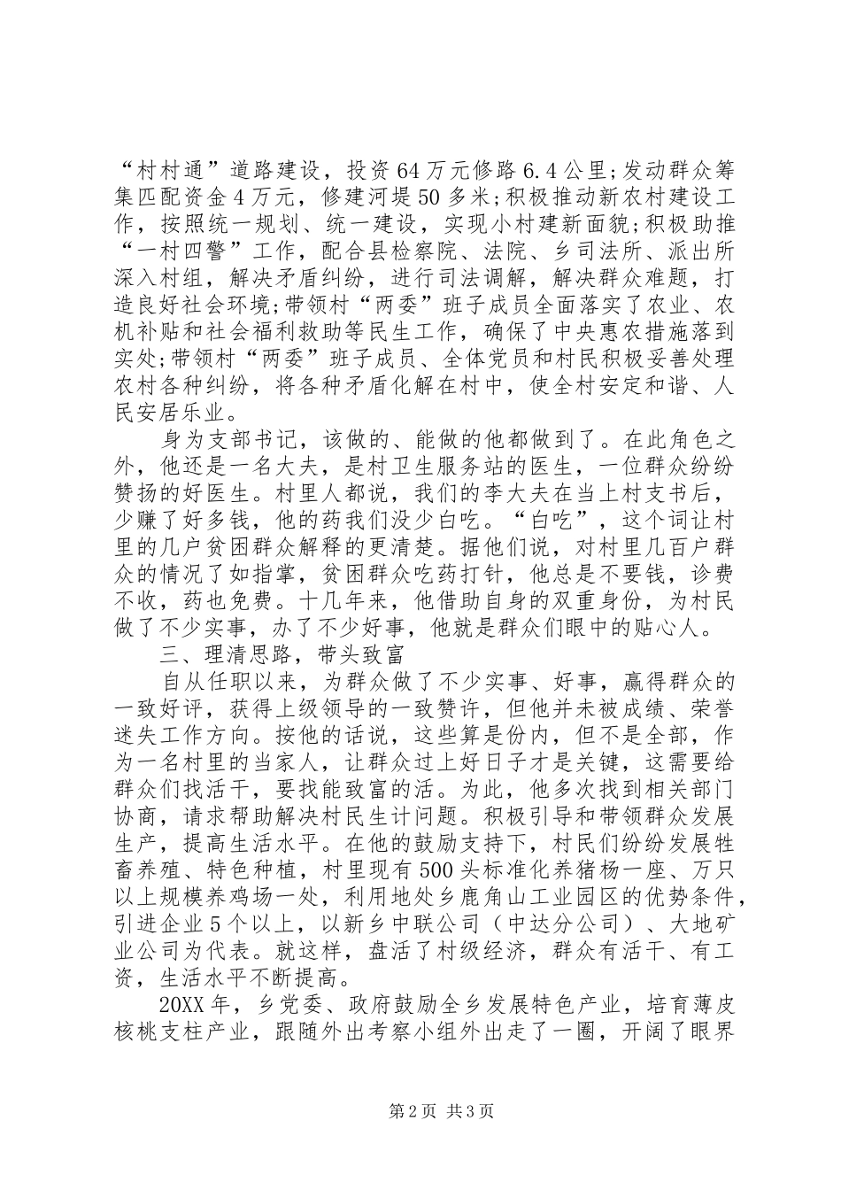 2024年乡村党支部书记先进事迹材料_第2页