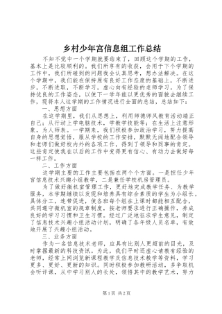 2024年乡村少年宫信息组工作总结