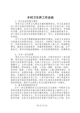 2024年乡村卫生所工作总结