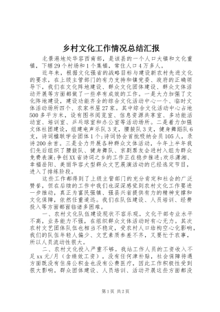 2024年乡村文化工作情况总结汇报