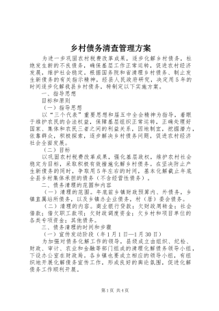 2024年乡村债务清查管理方案