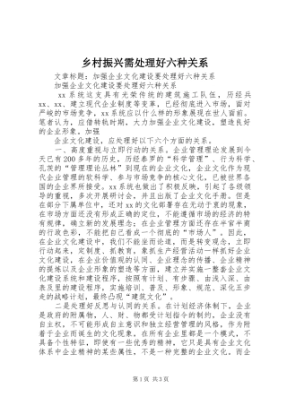 2024年乡村振兴需处理好六种关系