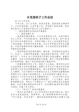 2024年乡党委班子工作总结