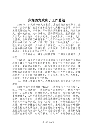 2024年乡党委党政班子工作总结