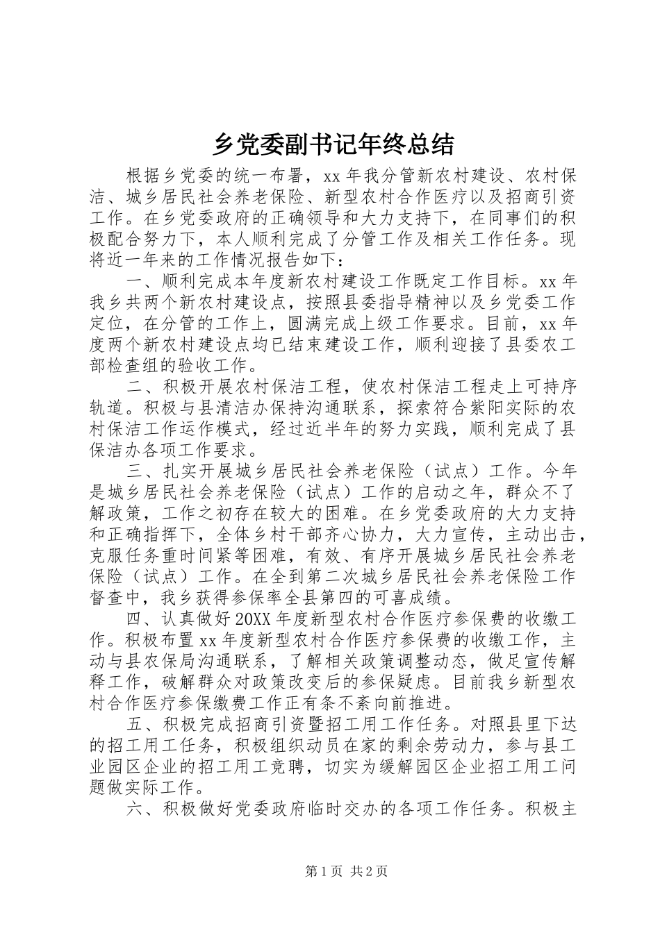 2024年乡党委副书记年终总结_第1页