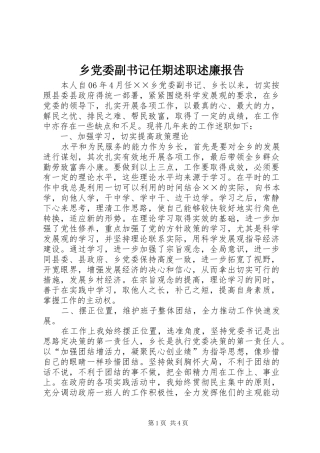 2024年乡党委副书记任期述职述廉报告