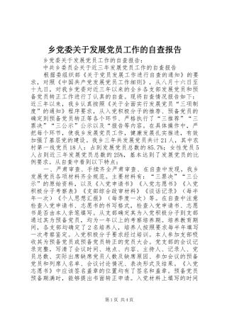 2024年乡党委关于发展党员工作的自查报告