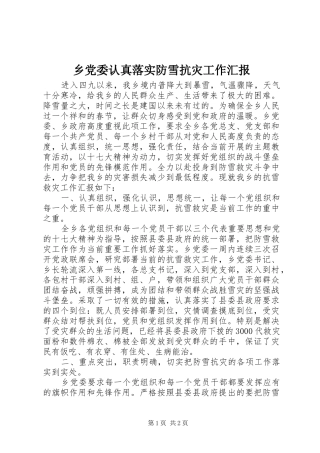 2024年乡党委认真落实防雪抗灾工作汇报