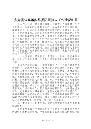 2024年乡党委认真落实县委防雪抗灾工作情况汇报
