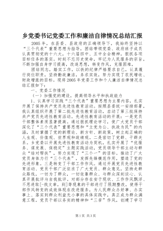 2024年乡党委书记党委工作和廉洁自律情况总结汇报