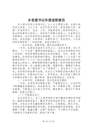 2024年乡党委书记年度述职报告