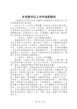 2024年乡党委书记上半年述职报告