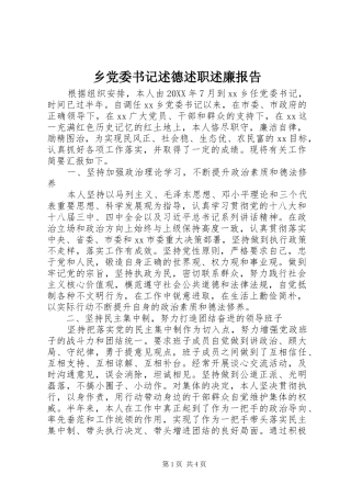 2024年乡党委书记述德述职述廉报告