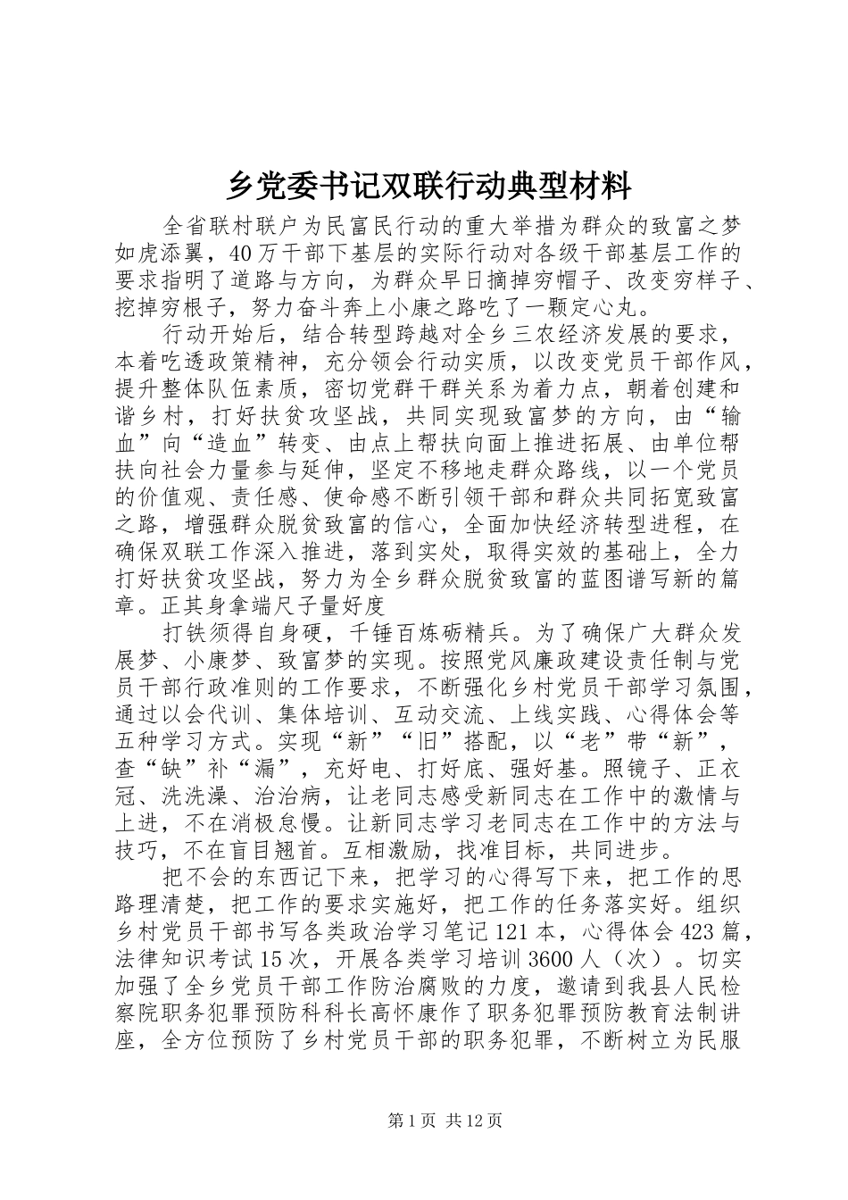 2024年乡党委书记双联行动典型材料_第1页