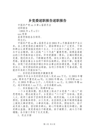 2024年乡党委述职报告述职报告