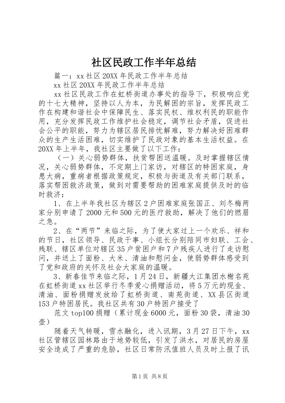 2024年社区民政工作半年总结_第1页