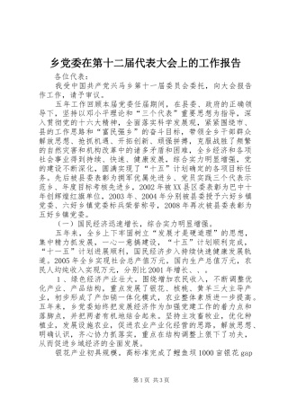 2024年乡党委在第十二届代表大会上的工作报告