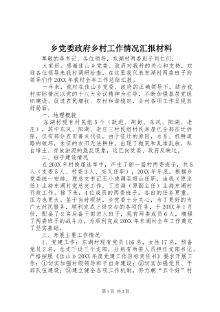 2024年乡党委政府乡村工作情况汇报材料