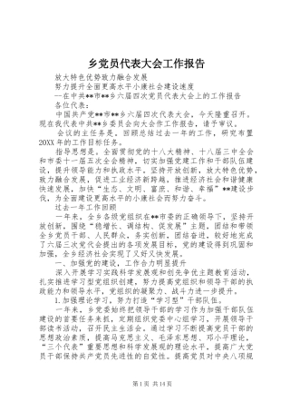 2024年乡党员代表大会工作报告