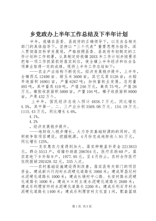 2024年乡党政办上半年工作总结及下半年计划