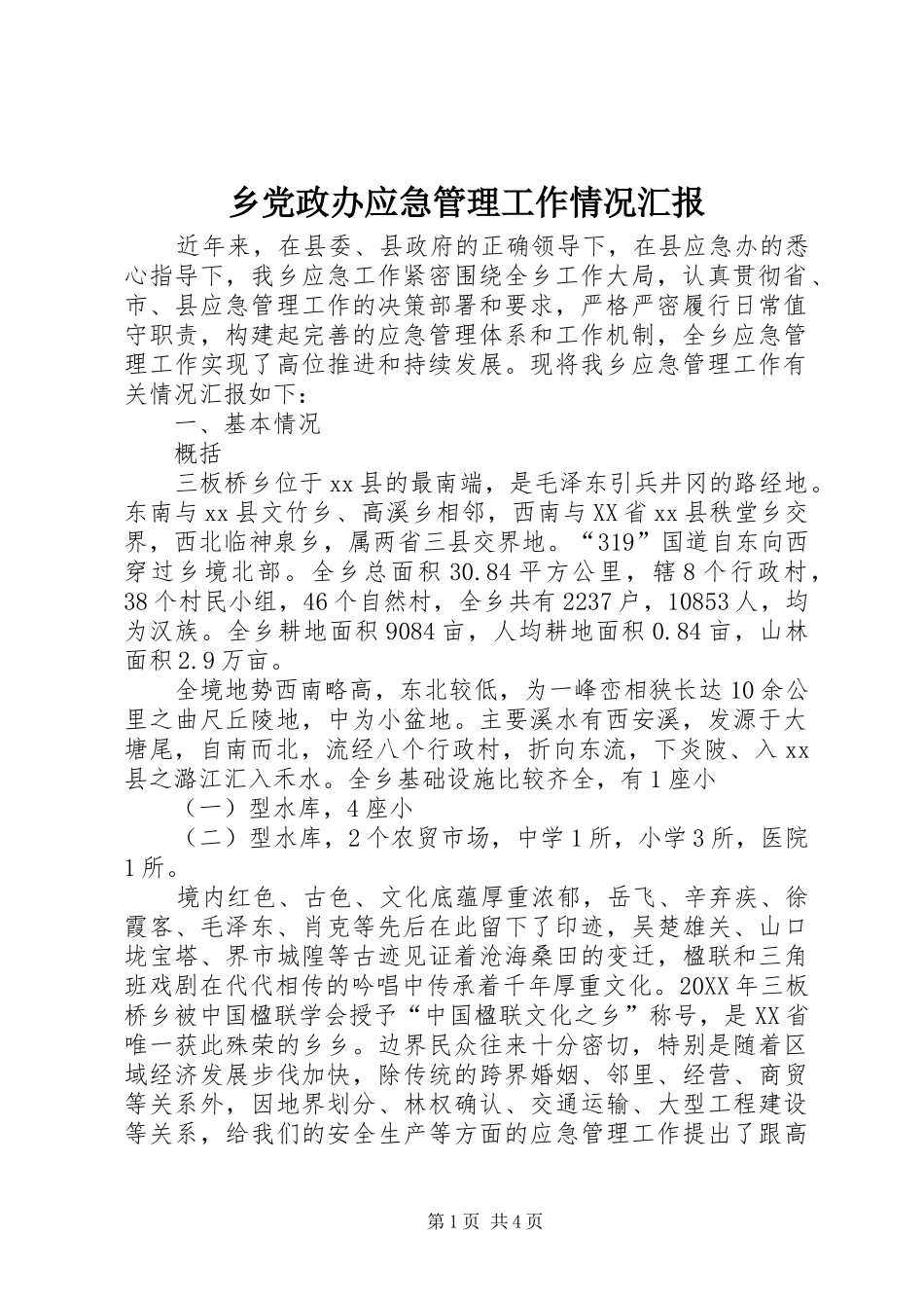 2024年乡党政办应急管理工作情况汇报_第1页