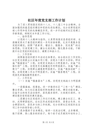2024年社区年度党支部工作计划