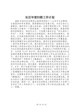 2024年社区年度妇联工作计划